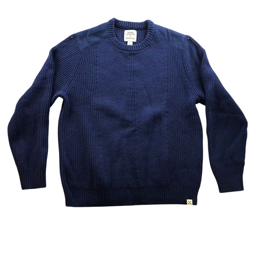 Blake Shelton X Lands End Mens Sweater Large Crewneck Pullover Cozy Knit Blue